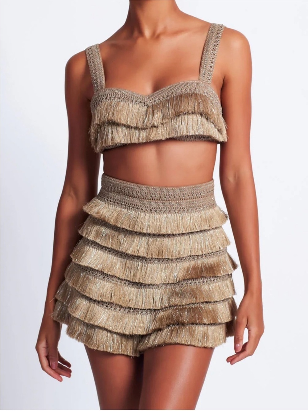 PatBO Metallic Fringe Top and Shorts Set Size 4